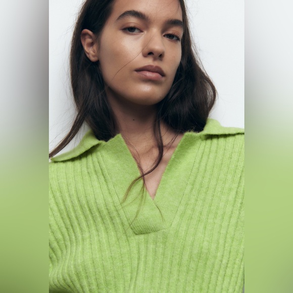 Zara sweater oversize cozy cardigan vneck ribbed collar - Picture 5 of 10